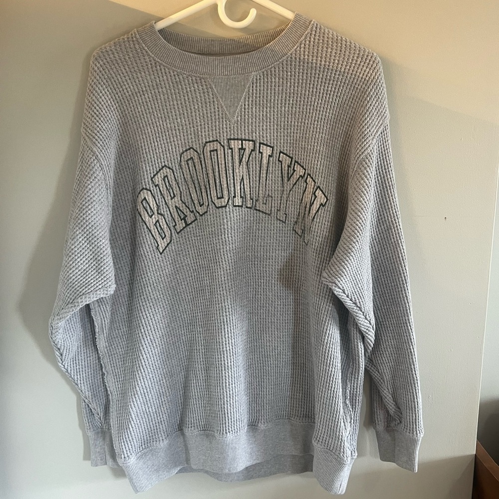 Aerie Gray Crewneck Sweater with Brooklyn Design